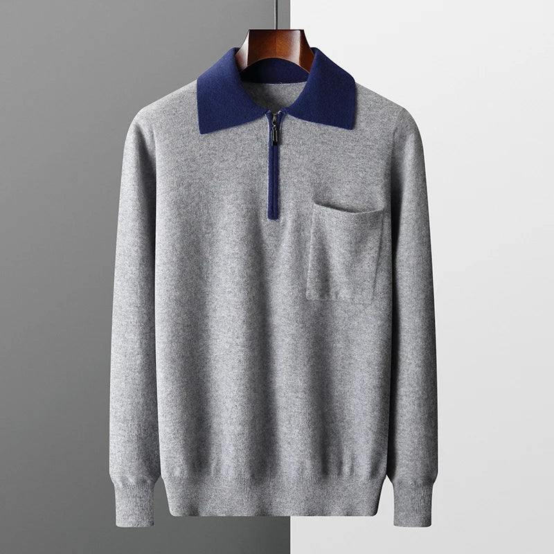 PURE CASHMERE QUARTER-ZIP HERITAGE POLO