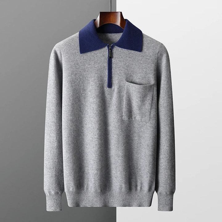 PURE CASHMERE QUARTER-ZIP HERITAGE POLO