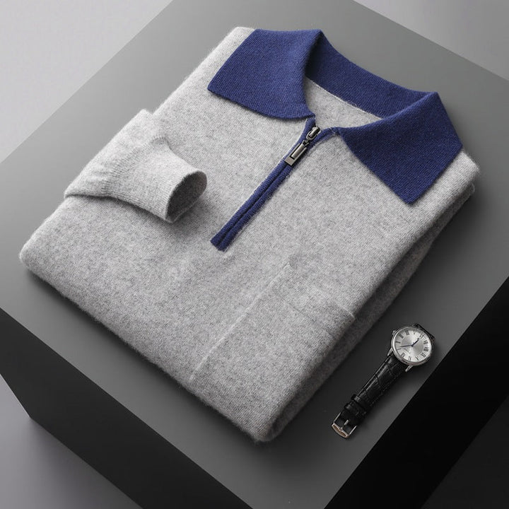 PURE CASHMERE QUARTER-ZIP HERITAGE POLO
