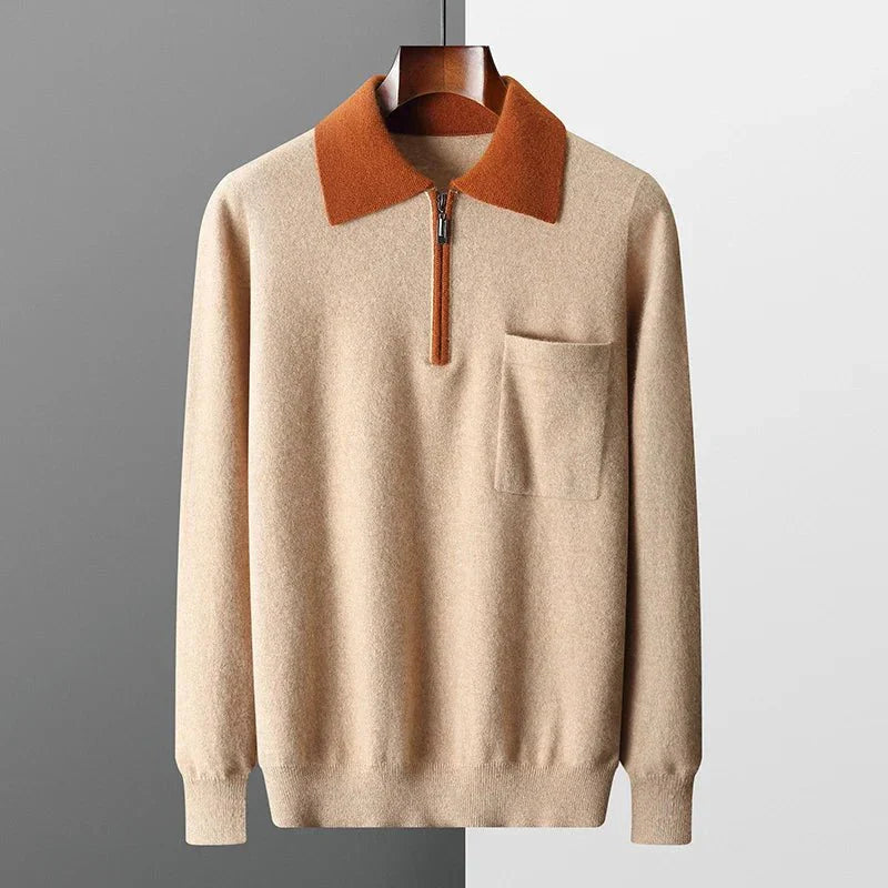 PURE CASHMERE QUARTER-ZIP HERITAGE POLO