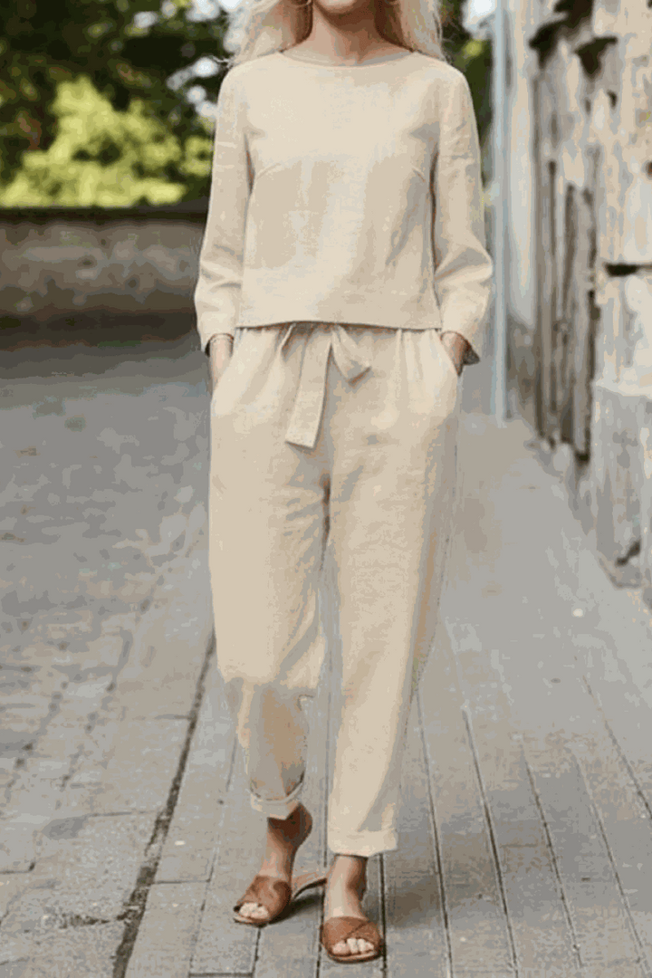 100% Cotton Linen Monochrome 2 Piece Set beige image 1 