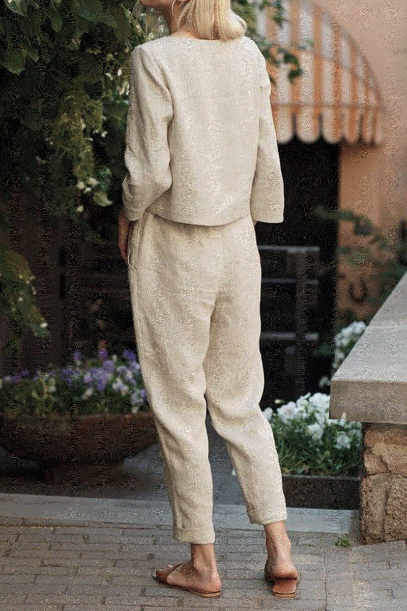 100% Cotton Linen Monochrome 2 Piece Set beige image 2 