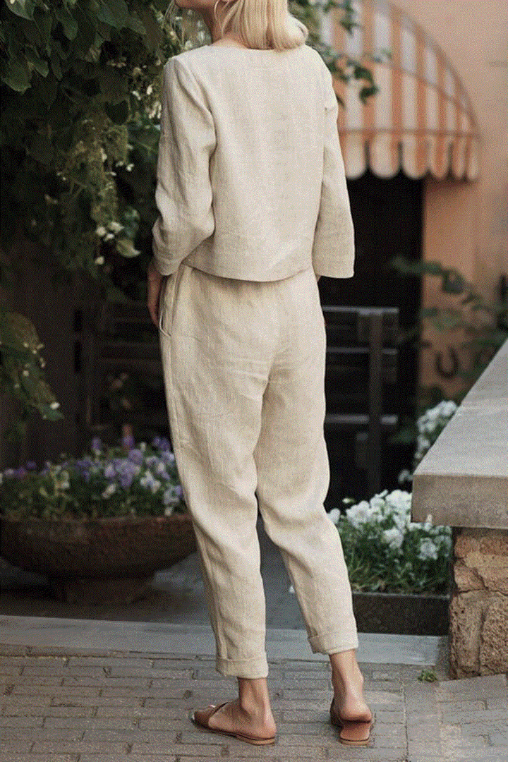 100% Cotton Linen Monochrome 2 Piece Set beige image 2 