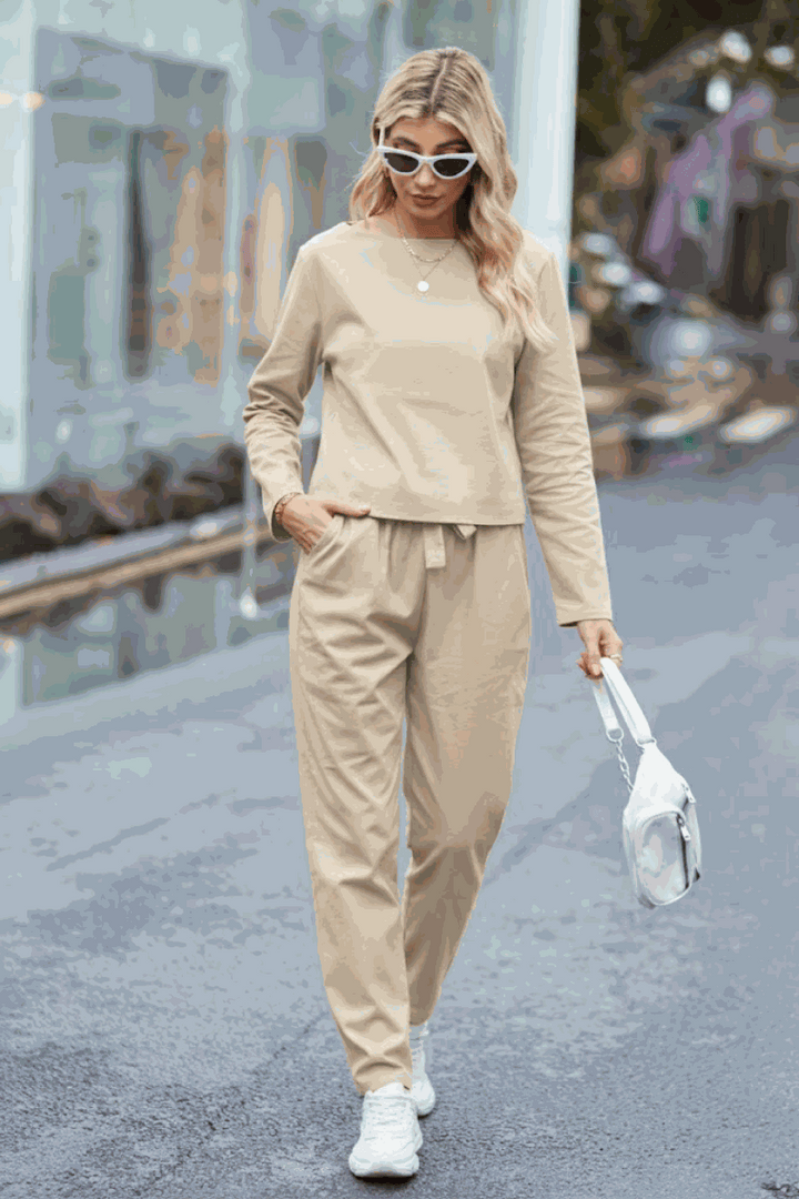 100% Cotton Linen Monochrome 2 Piece Set beige image 3 