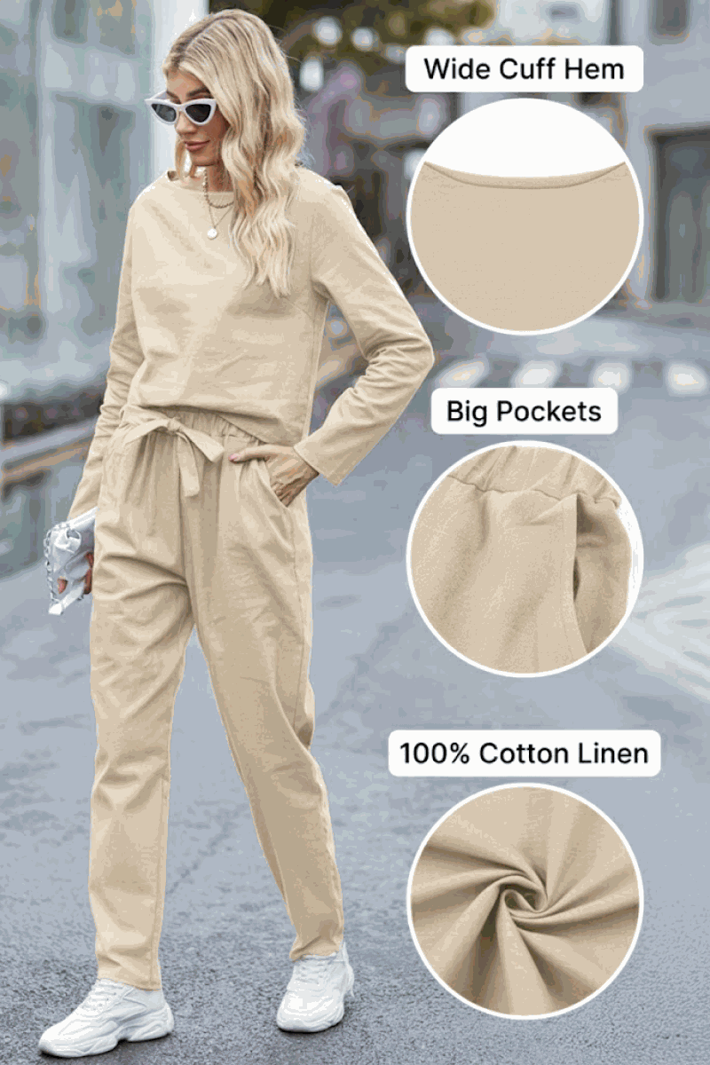 100% Cotton Linen Monochrome 2 Piece Set beige image 4 