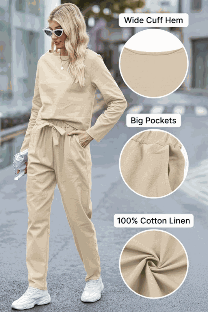 100% Cotton Linen Monochrome 2 Piece Set beige image 4 