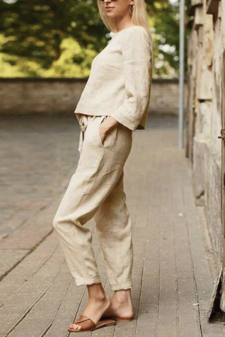 100% Cotton Linen Monochrome 2 Piece Set beige image 5 