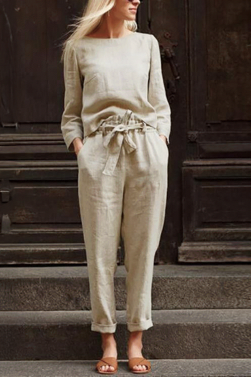 100% Cotton Linen Monochrome 2 Piece Set beige image 6 