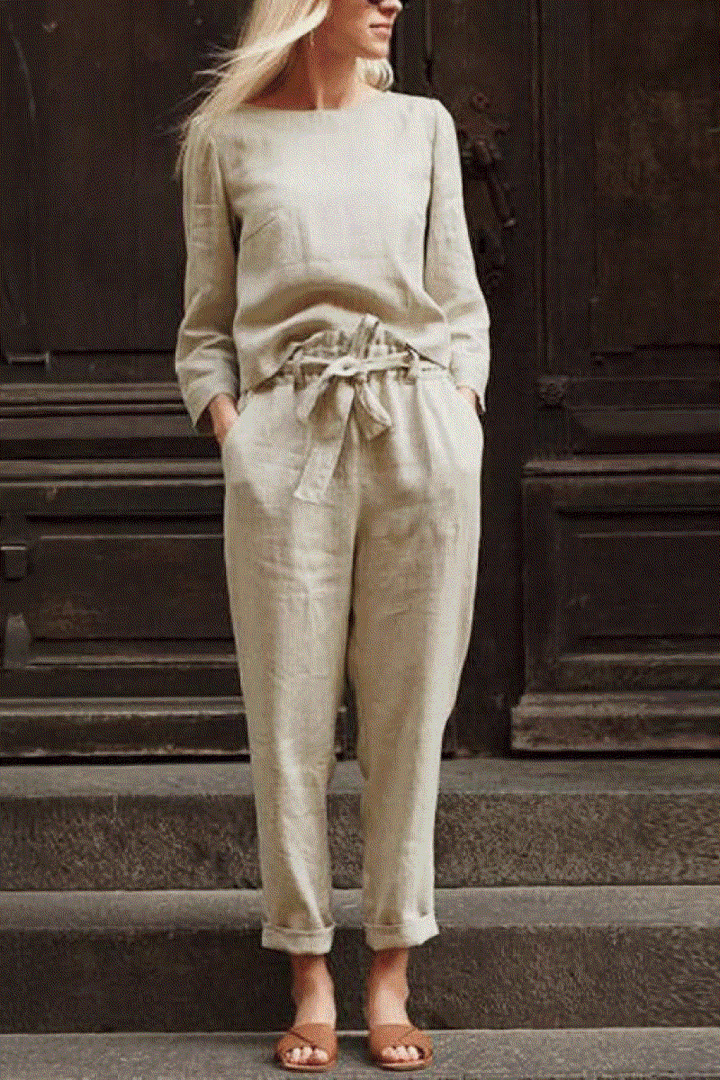 100% Cotton Linen Monochrome 2 Piece Set beige image 6 