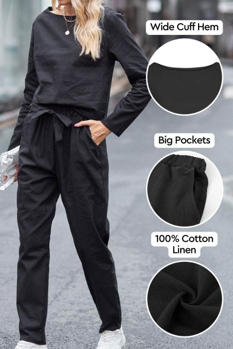 100% Cotton Linen Monochrome 2 Piece Set black image 2 