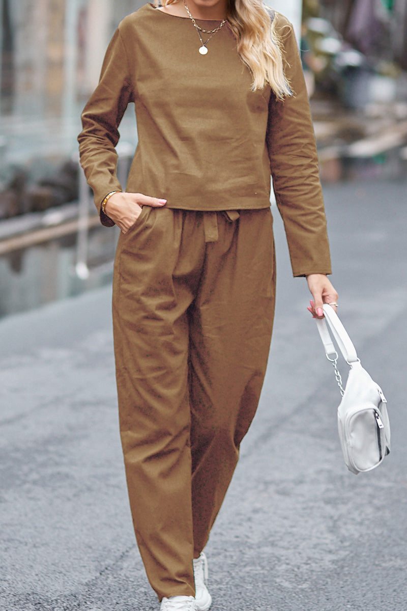 100% Cotton Linen Monochrome 2 Piece Set khaki image 2 