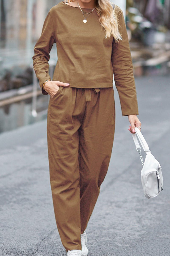 100% Cotton Linen Monochrome 2 Piece Set khaki image 2 
