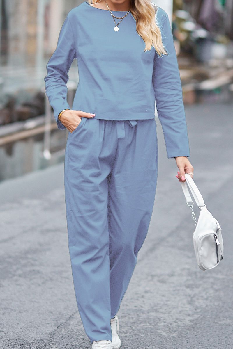 100% Cotton Linen Monochrome 2 Piece Set lightblue image 2 
