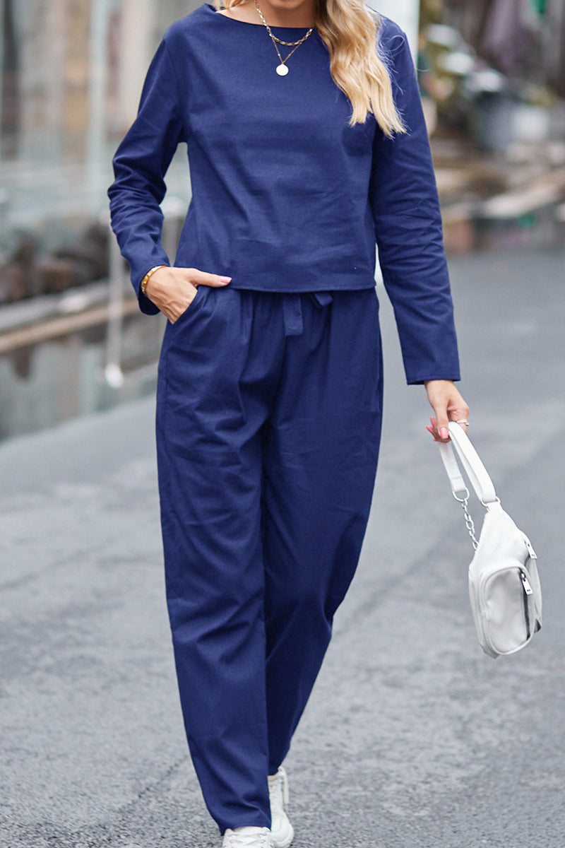 100% Cotton Linen Monochrome 2 Piece Set royal blue image 2 