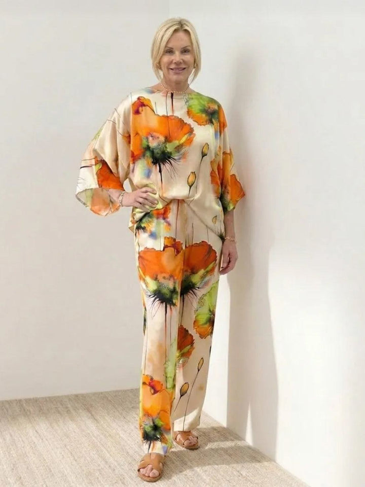 Plus Size Vibrant Floral Matching Set orange image 1 