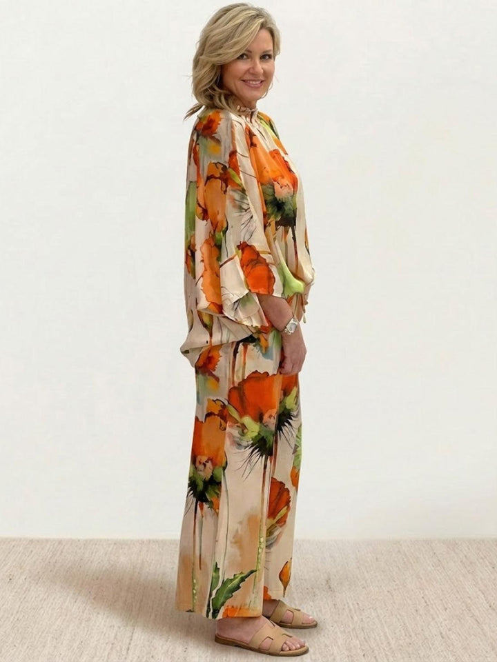 Plus Size Vibrant Floral Matching Set orange image 2 