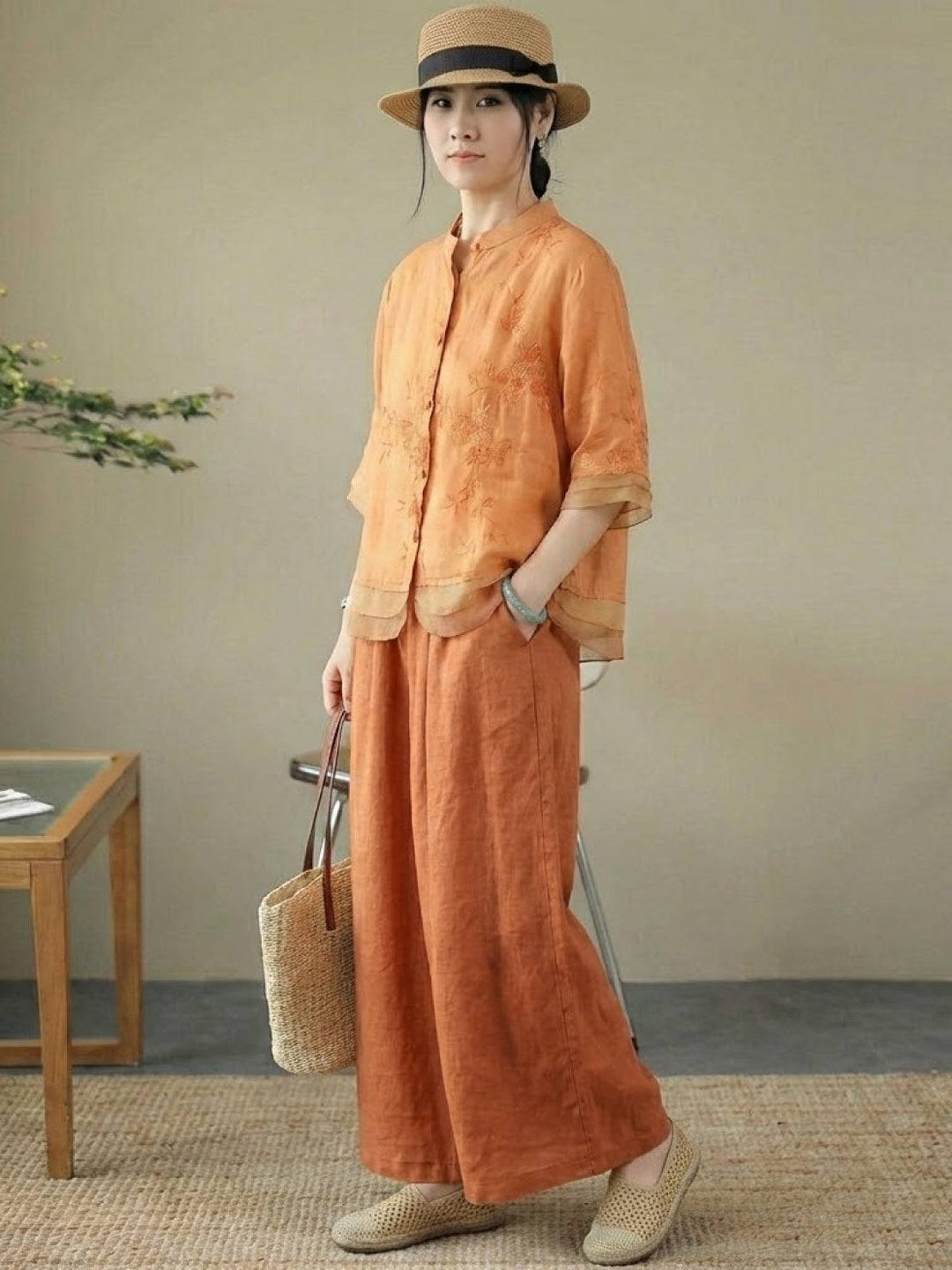 100% Cotton Linen Tuscany Rise 2 Piece Set orange image 2 