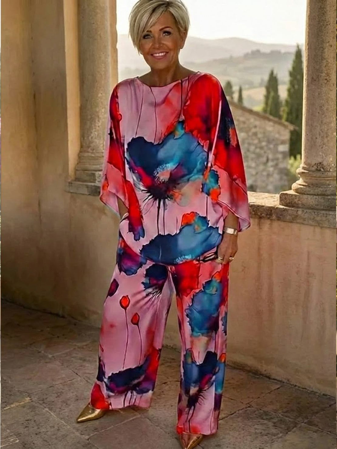Plus Size Vibrant Floral Matching Set pink image 3 
