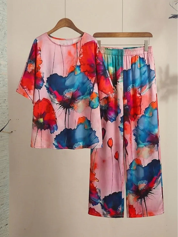 Plus Size Vibrant Floral Matching Set pink image 5 