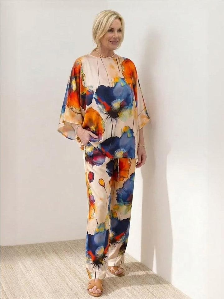 Plus Size Vibrant Floral Matching Set blue image 1 
