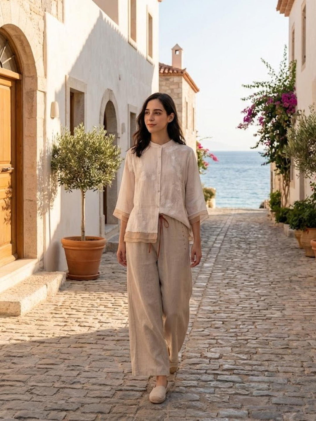 100% Cotton Linen Tuscany Rise 2 Piece Set beige image 2 