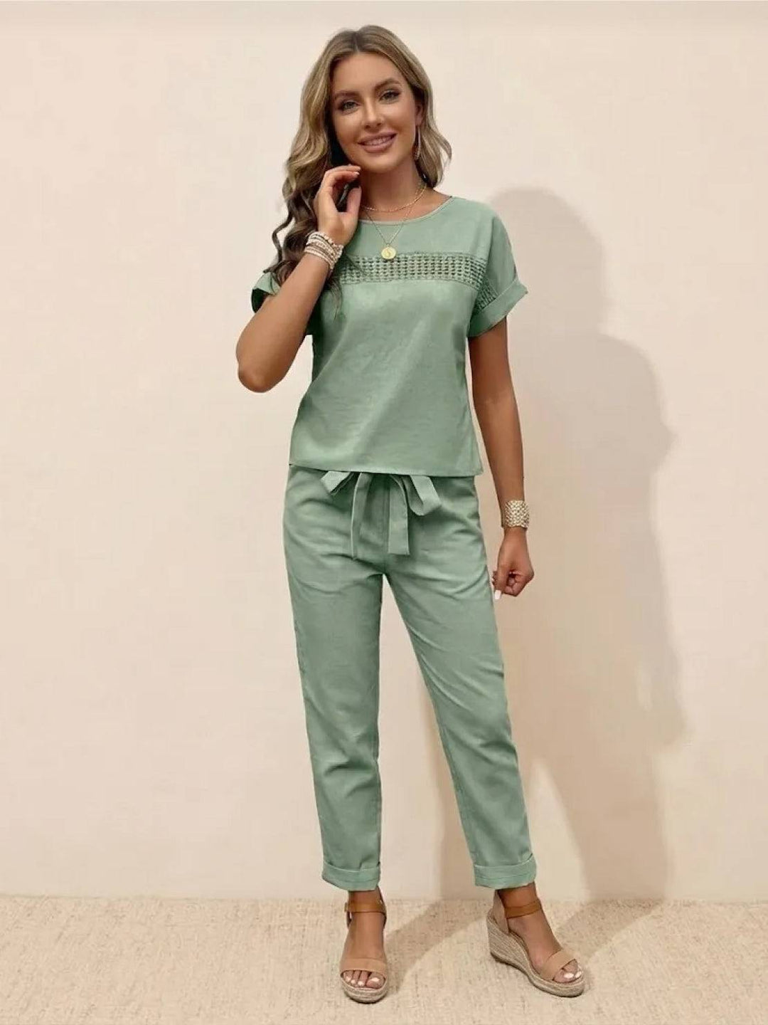 100% Cotton Total Comfort Two-Piece Set mint green image 1 