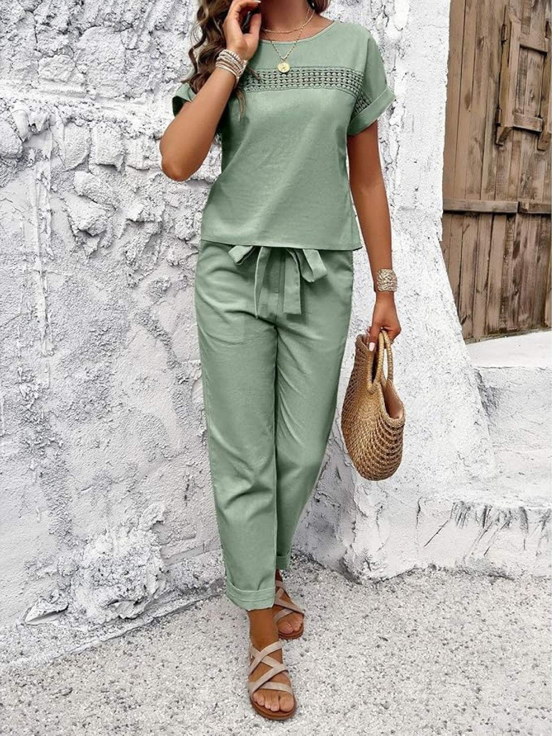 100% Cotton Total Comfort Two-Piece Set mint green image 4 
