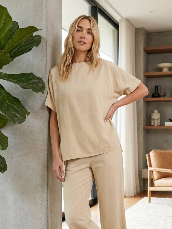 Cotton-Blend Capelet Lounge Set beige image 2 