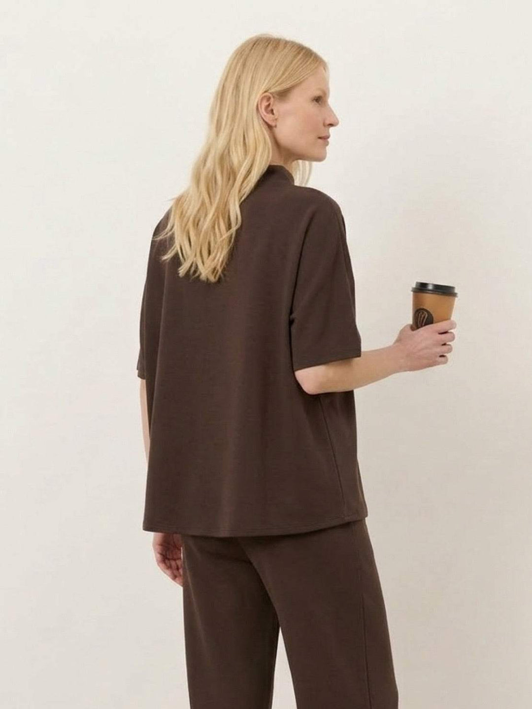 Cotton-Blend Capelet Lounge Set brown image 3 