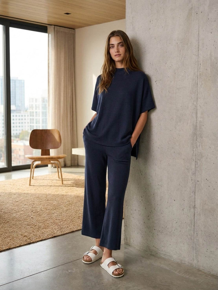 Cotton-Blend Capelet Lounge Set navy blue image 2 