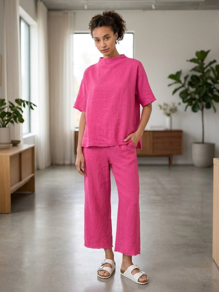 Cotton-Blend Capelet Lounge Set hot pink image 2 
