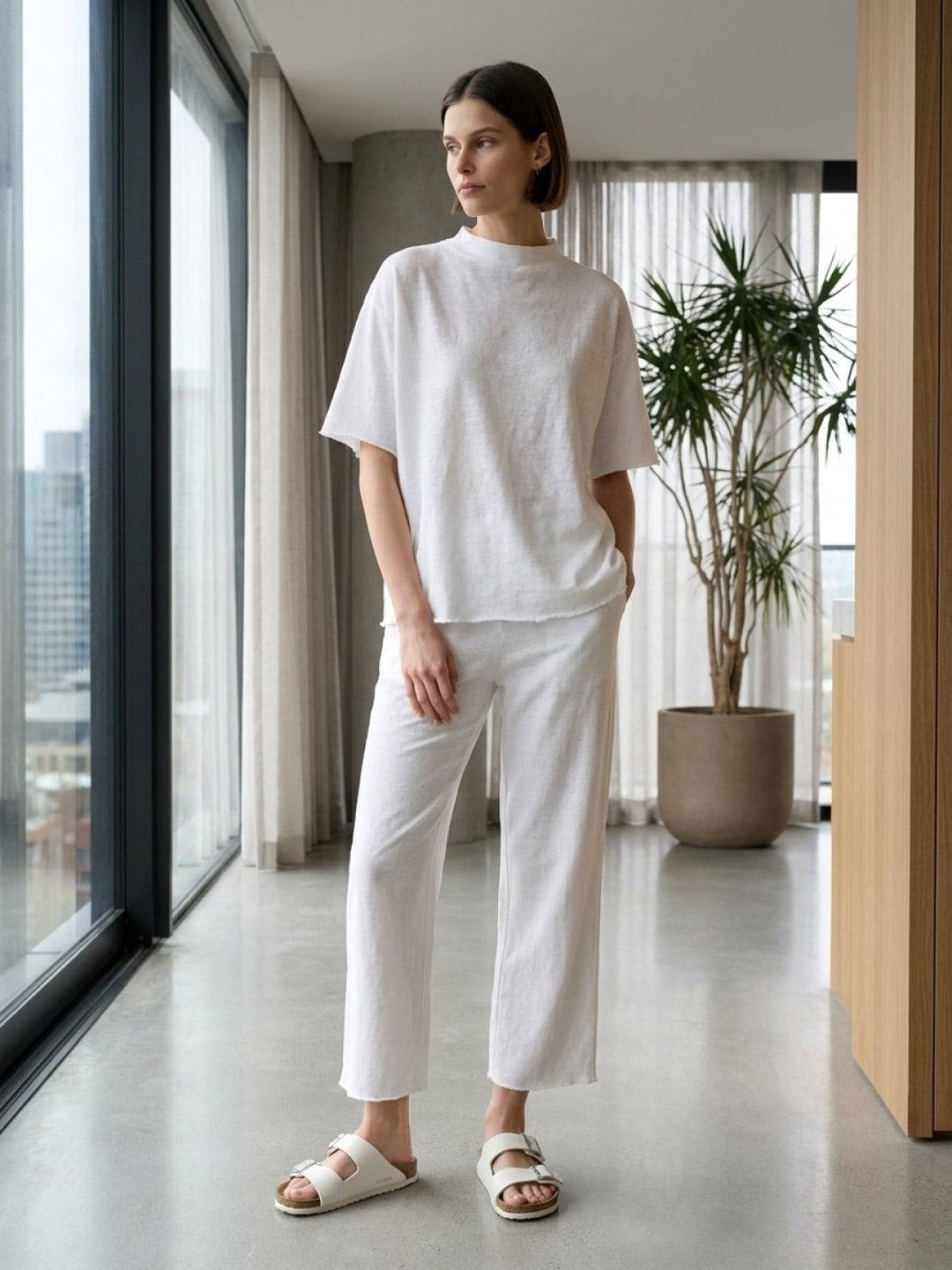 Cotton-Blend Capelet Lounge Set white image 2 