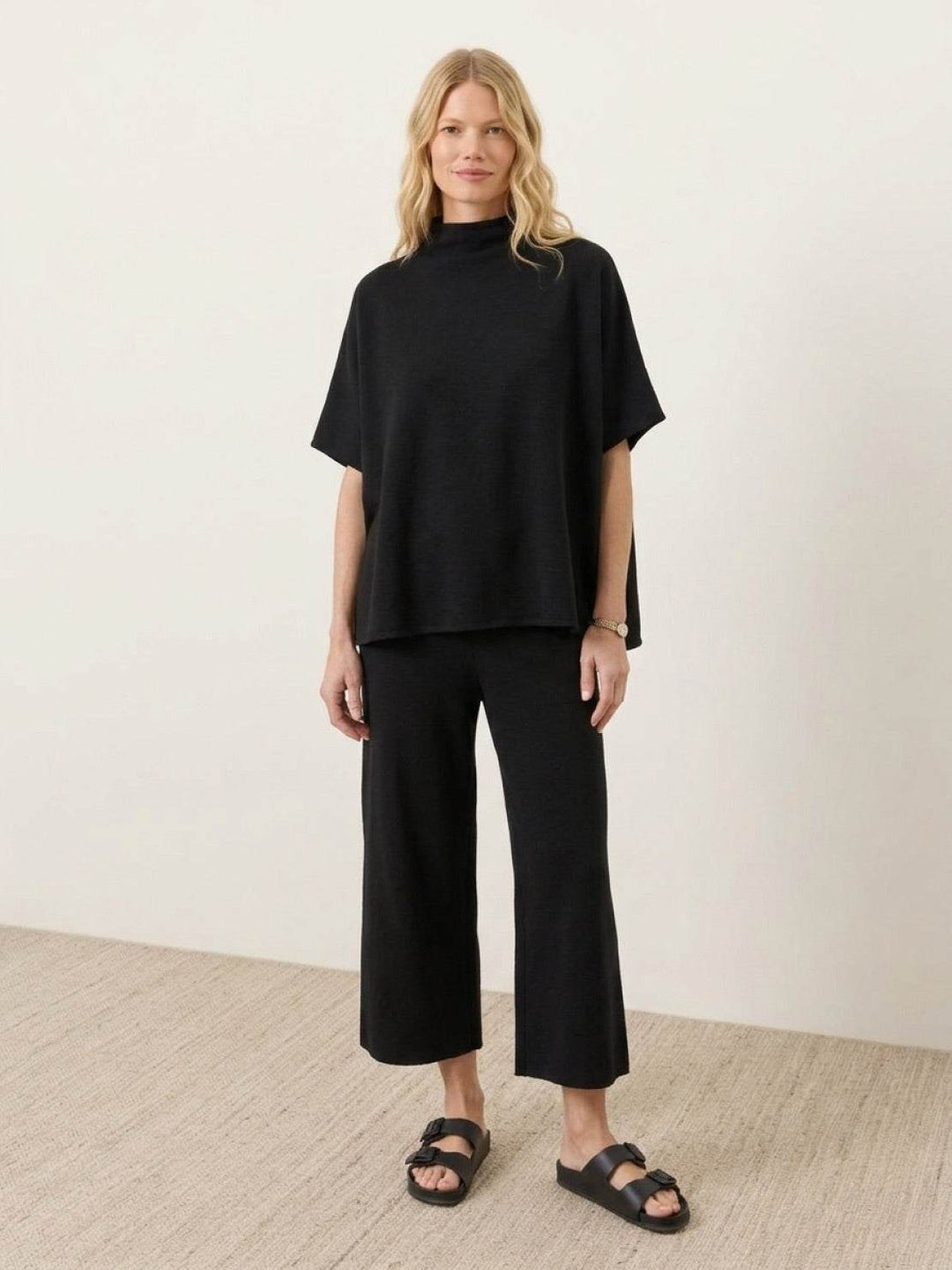 Cotton-Blend Capelet Lounge Set black image 1 