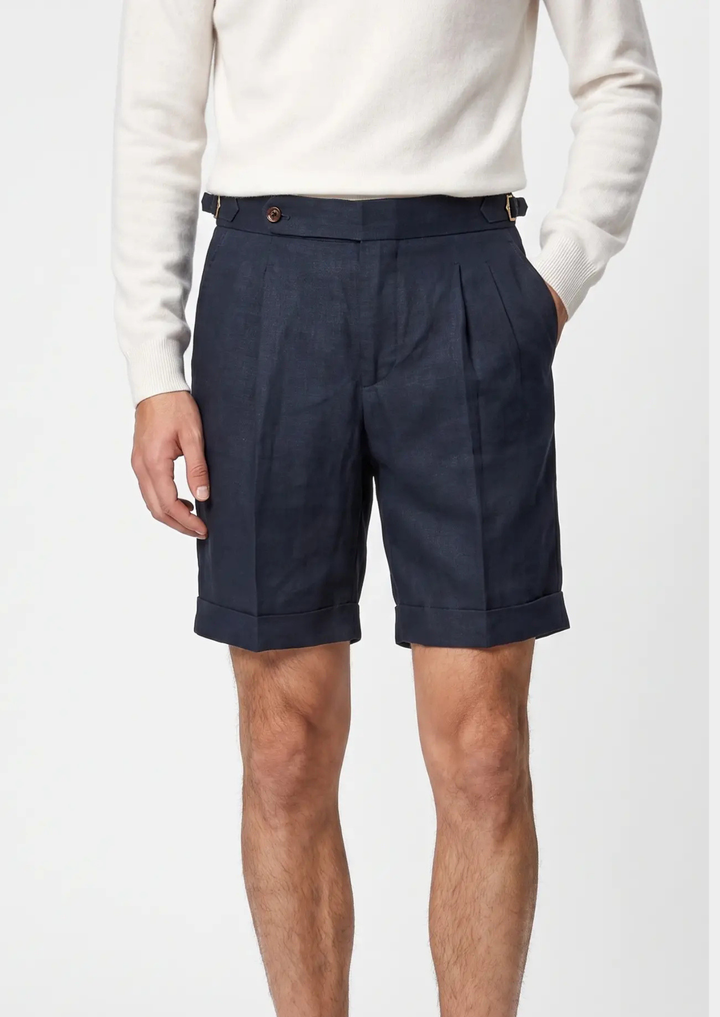Pleated Linen Seaside Shorts navy blue image 1 #color_navy-blue