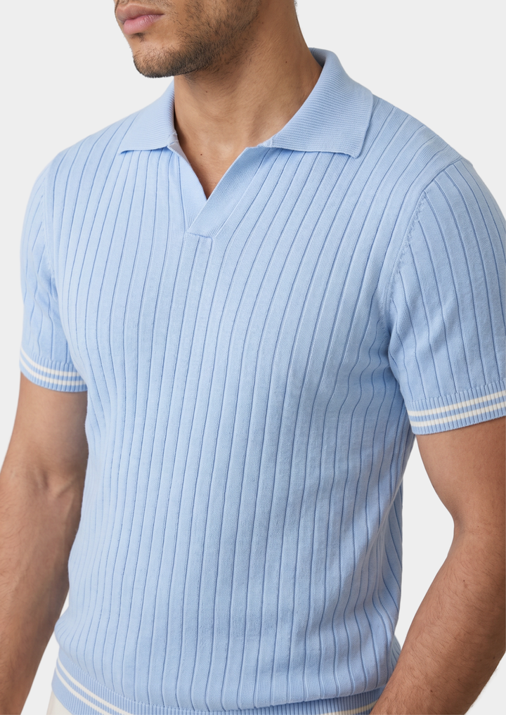 Pierre Ribbed Buttonless Polo light blue image 3 #color_light-blue