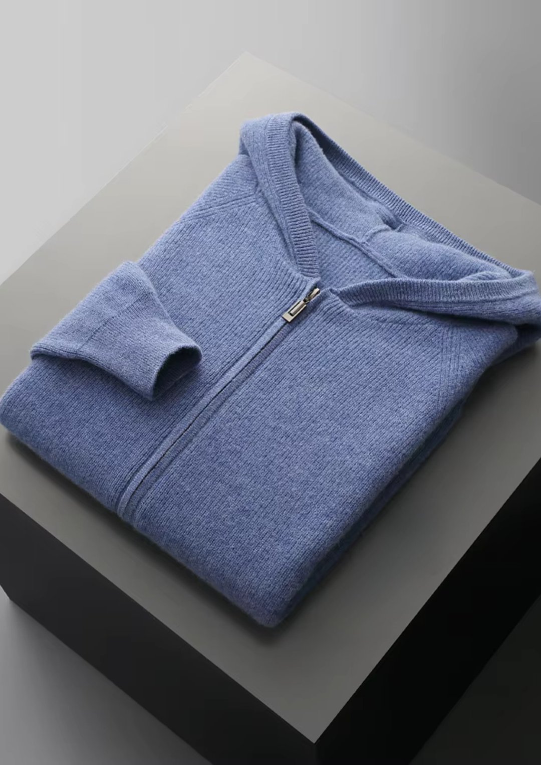 Pure Merino Light Gray Ribbed Zip Hoodie baby blue image 1 #color_baby-blue