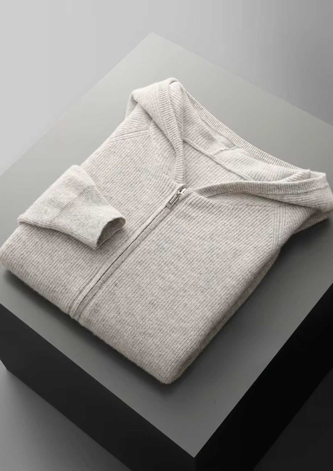Pure Merino Light Gray Ribbed Zip Hoodie light gray image 3 #color_light-gray