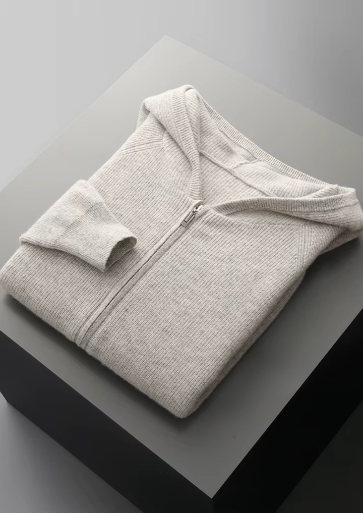 Pure Merino Light Gray Ribbed Zip Hoodie light gray image 3 #color_light-gray