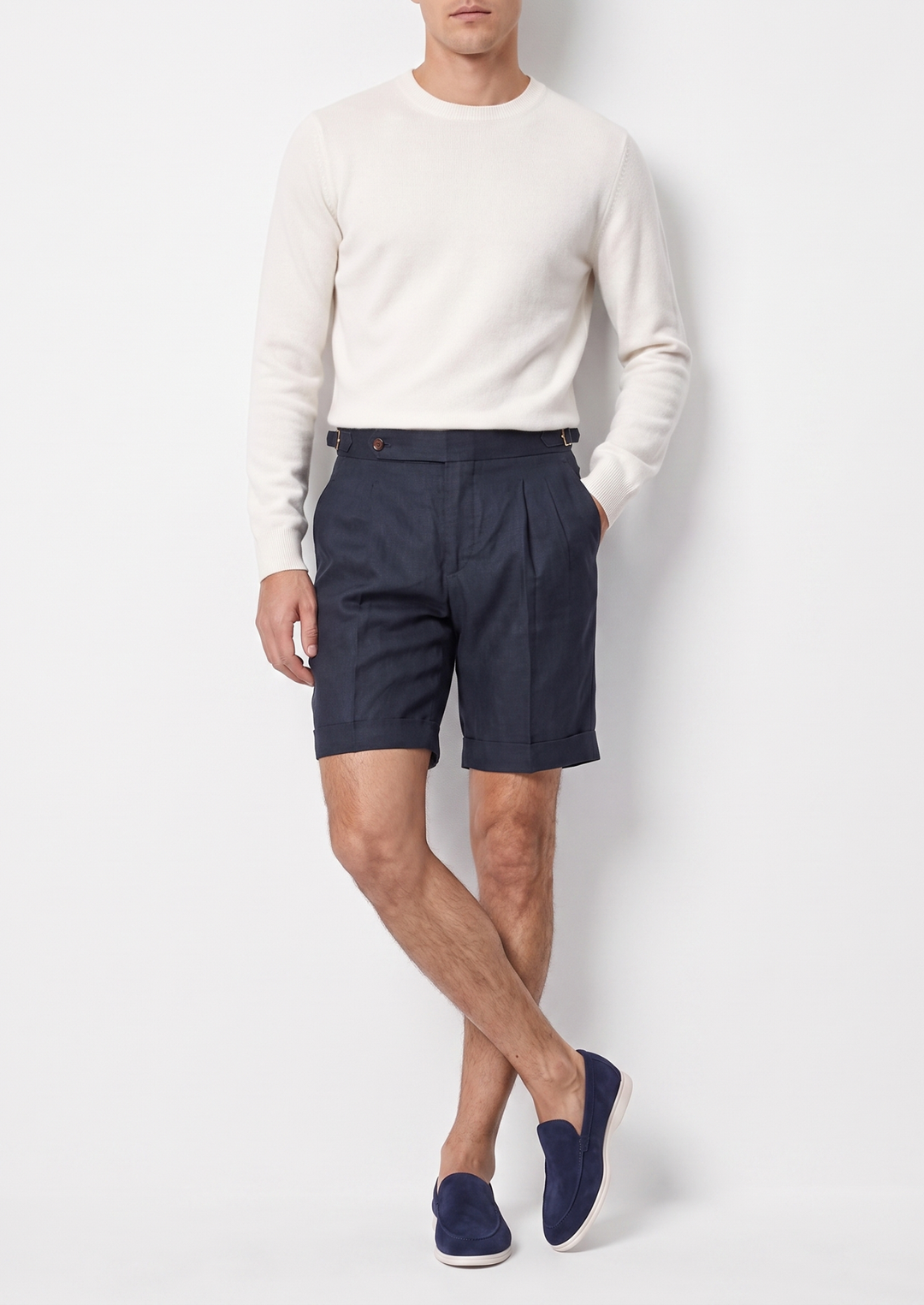 Pleated Linen Seaside Shorts navy blue image 4 #color_navy-blue