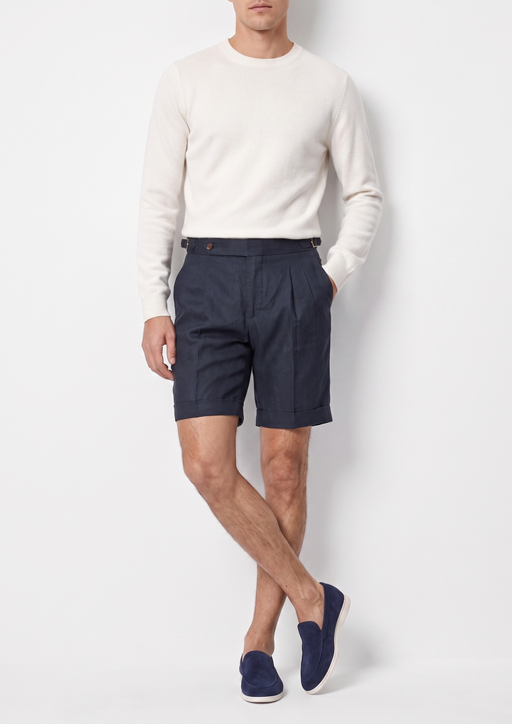 Pleated Linen Seaside Shorts navy blue image 4 #color_navy-blue