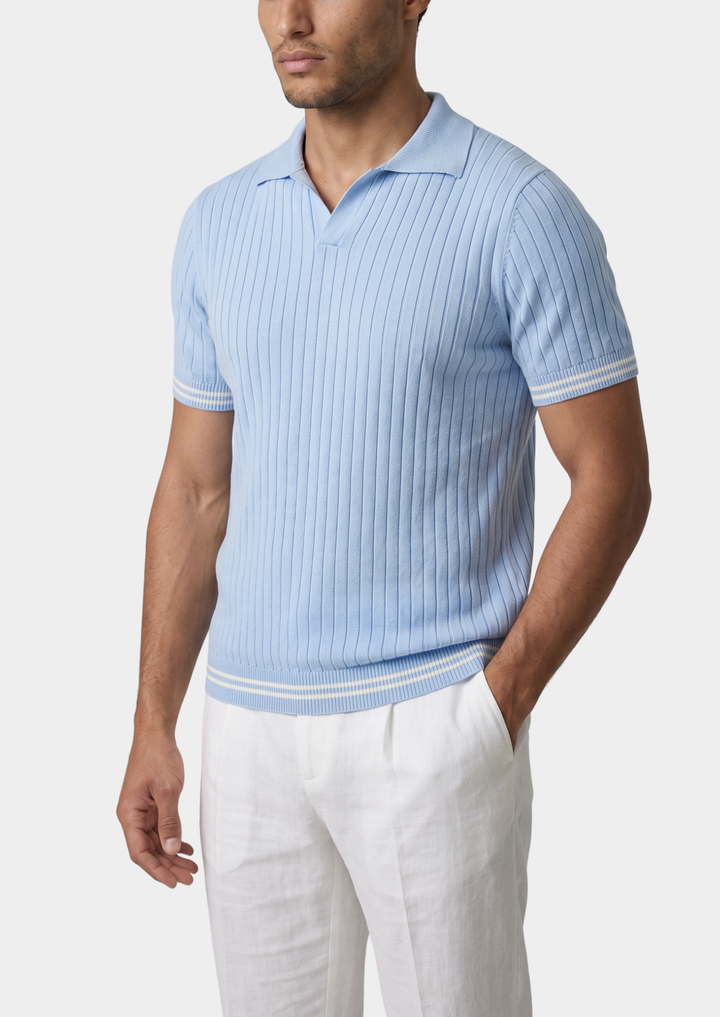 Pierre Ribbed Buttonless Polo light blue image 1 #color_light-blue