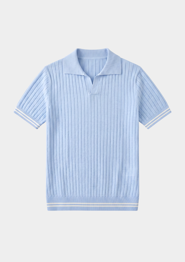 Pierre Ribbed Buttonless Polo light blue image 2 #color_light-blue