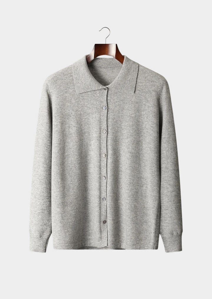 Pure Merino Polo Cardigan light gray image 1 #color_light-gray