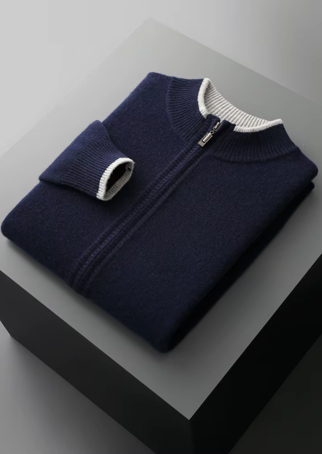 Pure Merino Two-Tone Zip Cardigan dark blue image 1 #color_dark-blue