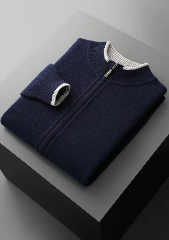Pure Merino Two-Tone Zip Cardigan dark blue image 1 #color_dark-blue