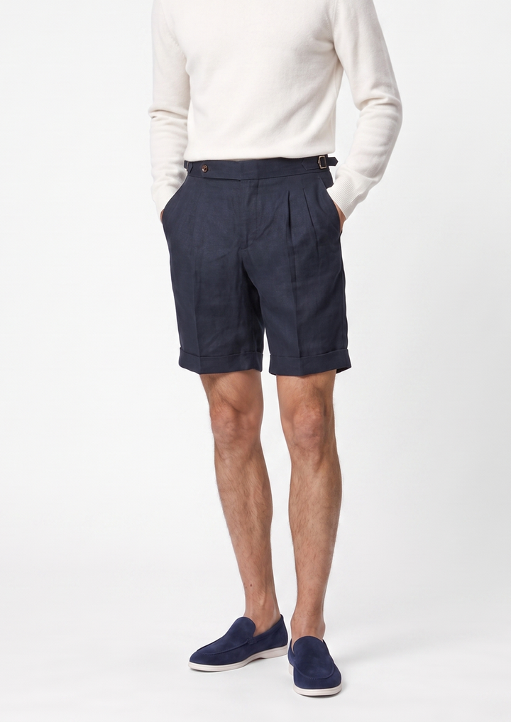Pleated Linen Seaside Shorts navy blue image 6 #color_navy-blue
