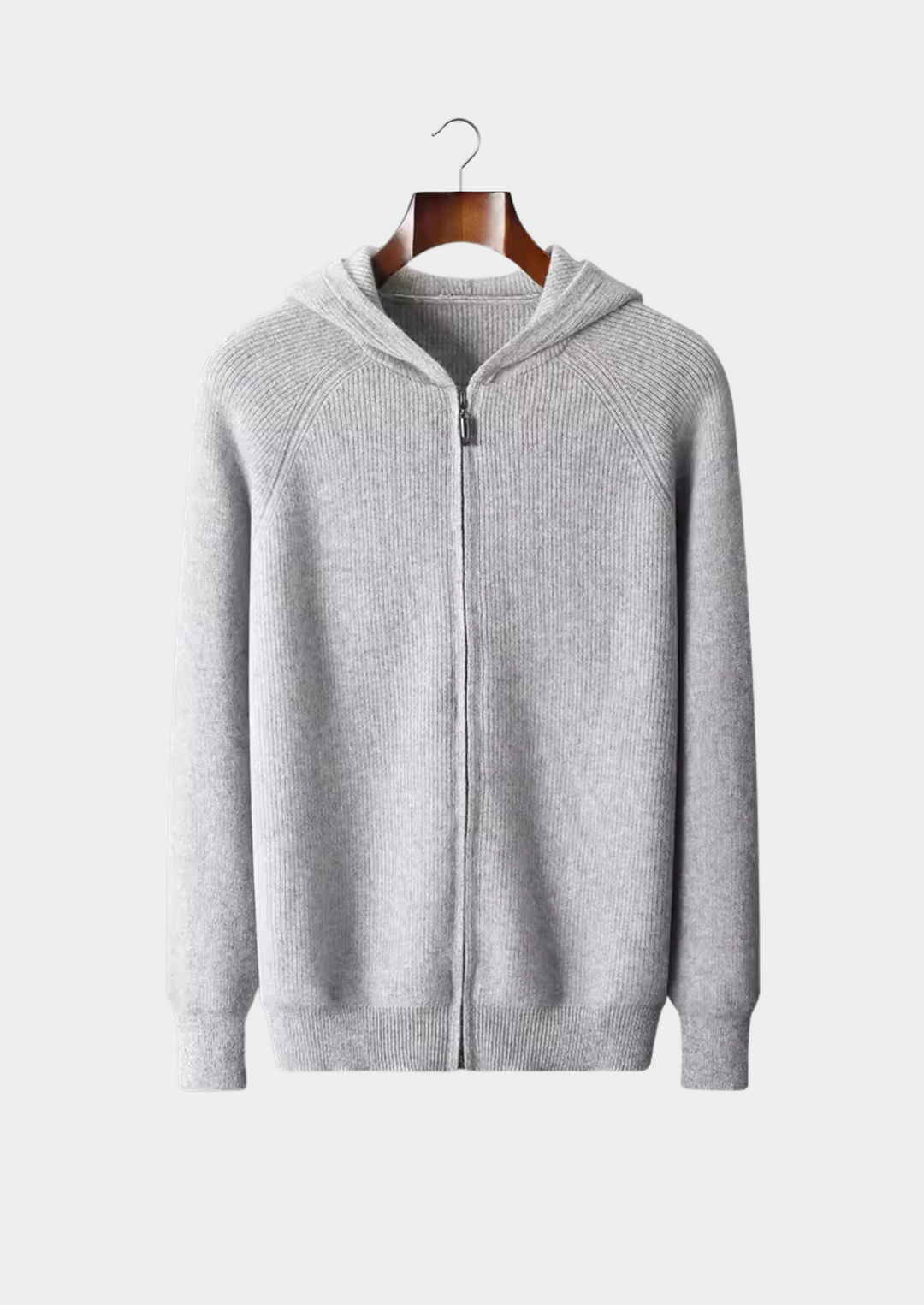 Pure Merino Light Gray Ribbed Zip Hoodie light gray image 1 #color_light-gray