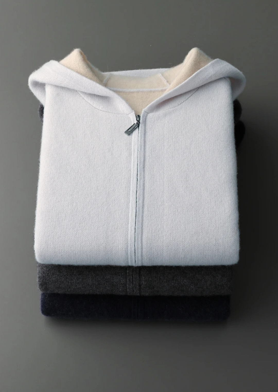 Cashmere Two-Tone Zip Hoodie dark gray image 2 #color_dark-gray
