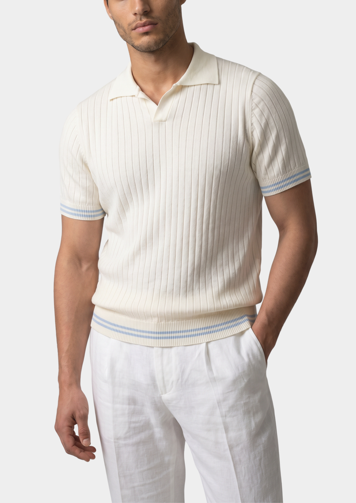 Pierre Ribbed Buttonless Polo ivory image 1 #color_ivory
