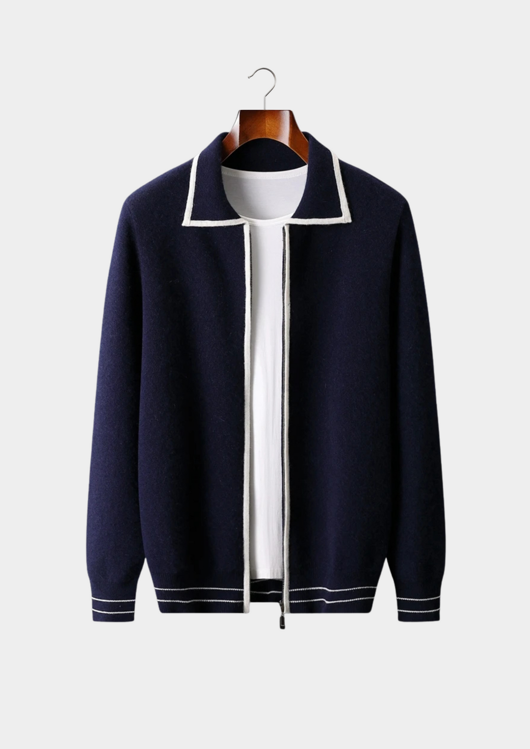 Pure Merino Two-Tone Polo Cardigan navy blue image 1 #color_navy-blue